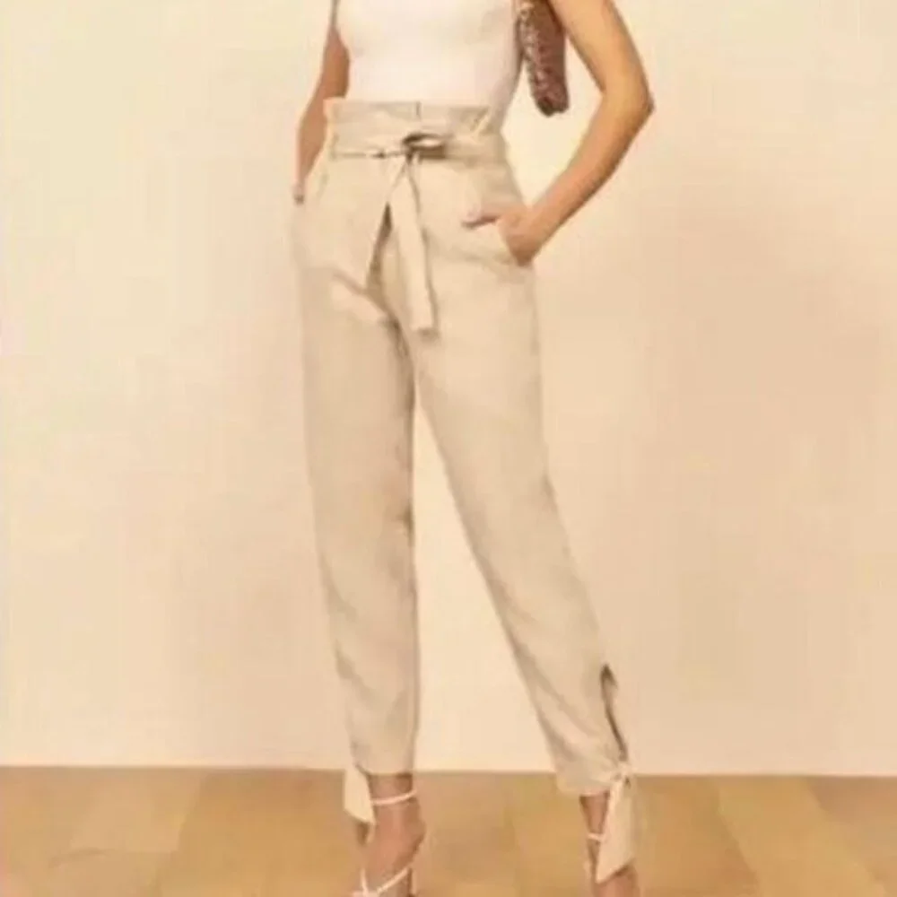 Reformation The Avalon Linen Trousers Size 14 Pleated Pockets High Rise Pants